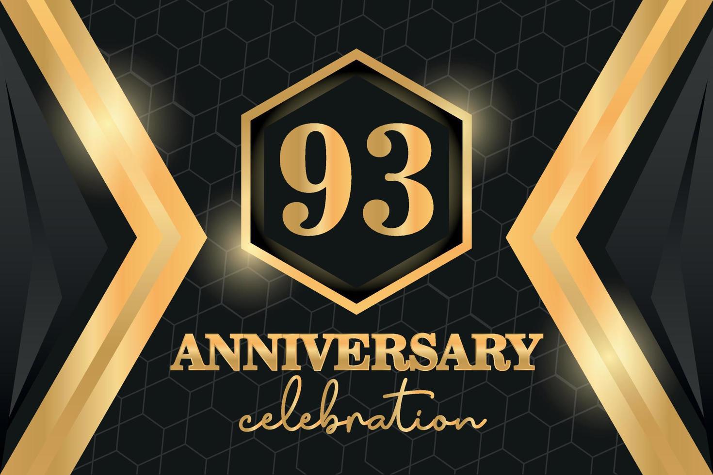 93 Years Anniversary Logo Golden Colored vector design  on black background template for greeting