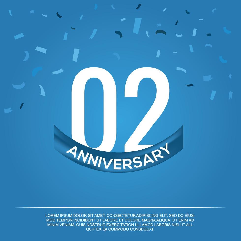 02 aniversario celebracion vector diseño con blanco color números y blanco color fuente en azul color antecedentes resumen