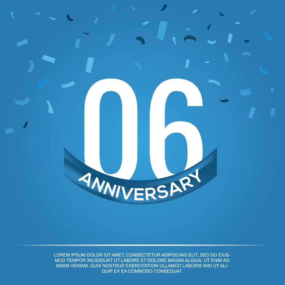 06th anniversary celebration vector design with white color numbers and white color font on blue color background abstract