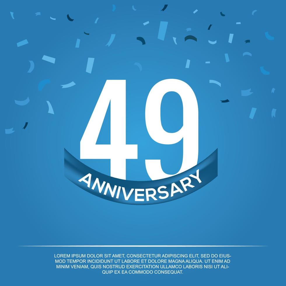 49th anniversary celebration vector design with white color numbers and white color font on blue color background abstract