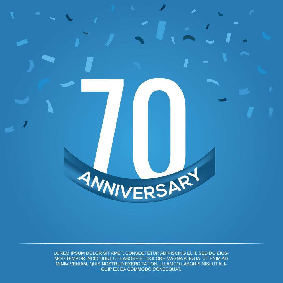 70th anniversary celebration vector design with white color numbers and white color font on blue color background abstract