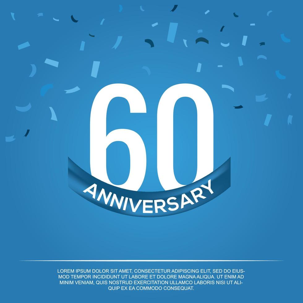 60th anniversary celebration vector design with white color numbers and white color font on blue color background abstract