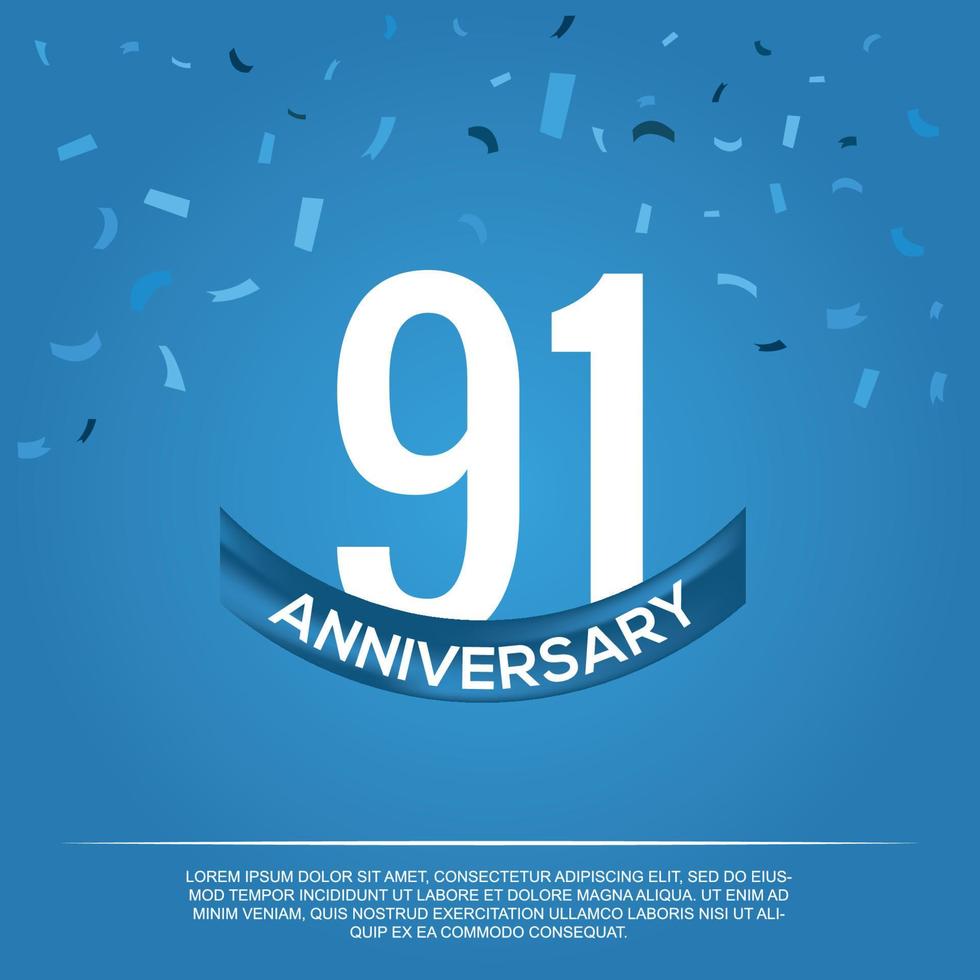 91st anniversary celebration vector design with white color numbers and white color font on blue color background abstract