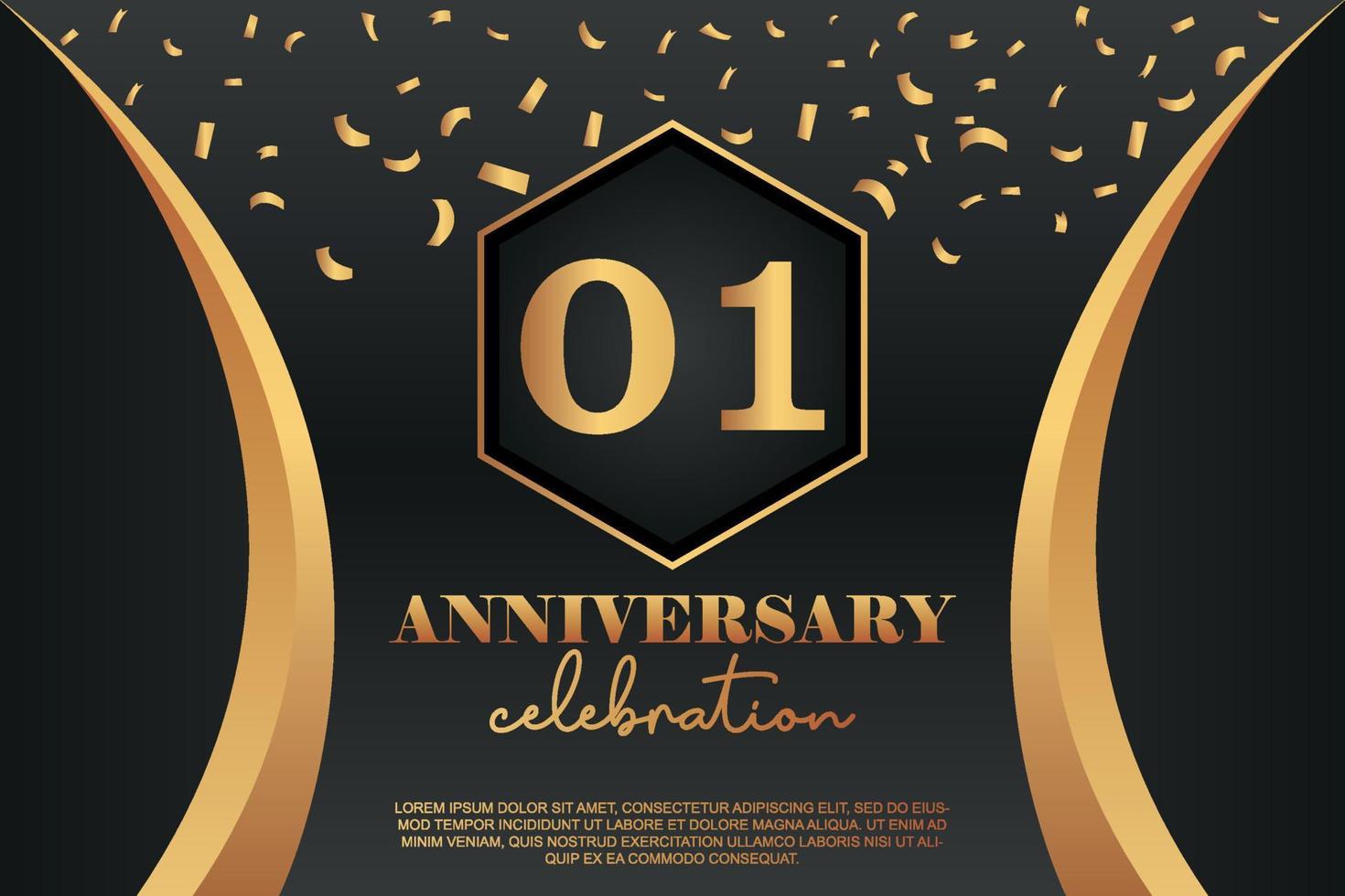 01st Anniversary celebration Logo with golden Colored vector design for greeting abstract illustration