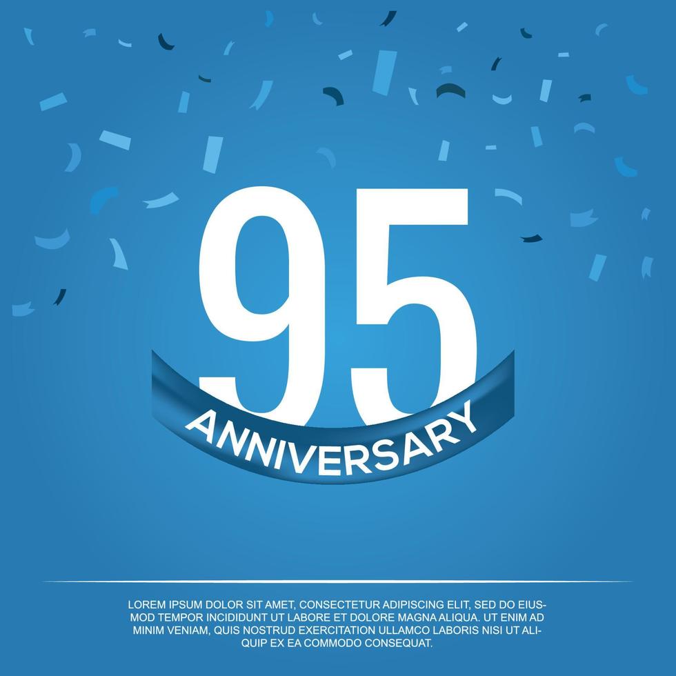95th anniversary celebration vector design with white color numbers and white color font on blue color background abstract
