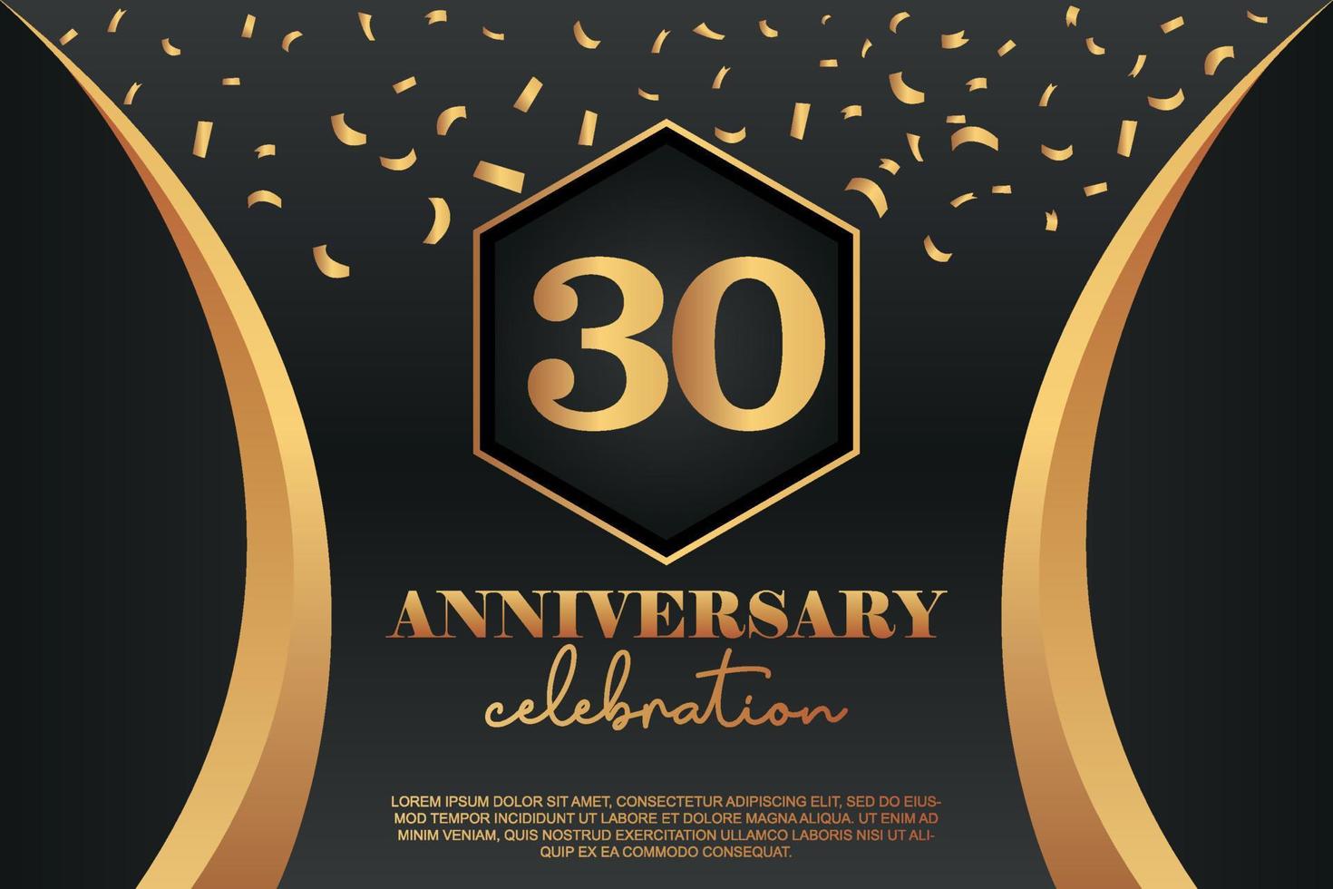 30th Anniversary celebration Logo with golden Colored vector design for greeting abstract illustration