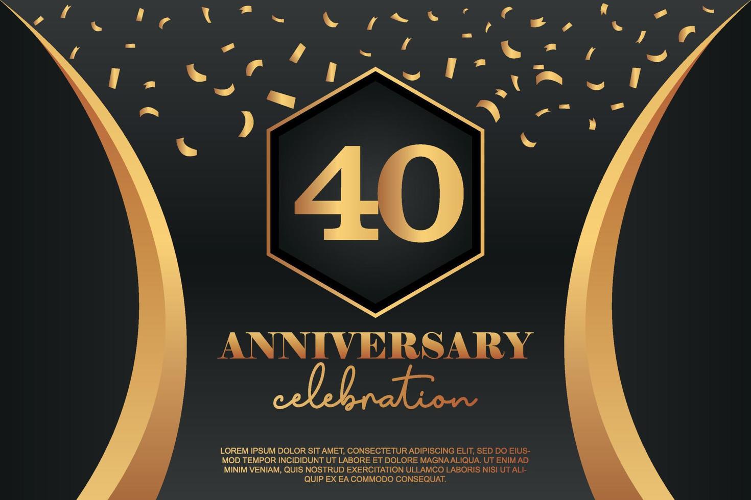 40th Anniversary celebration Logo with golden Colored vector design for greeting abstract illustration