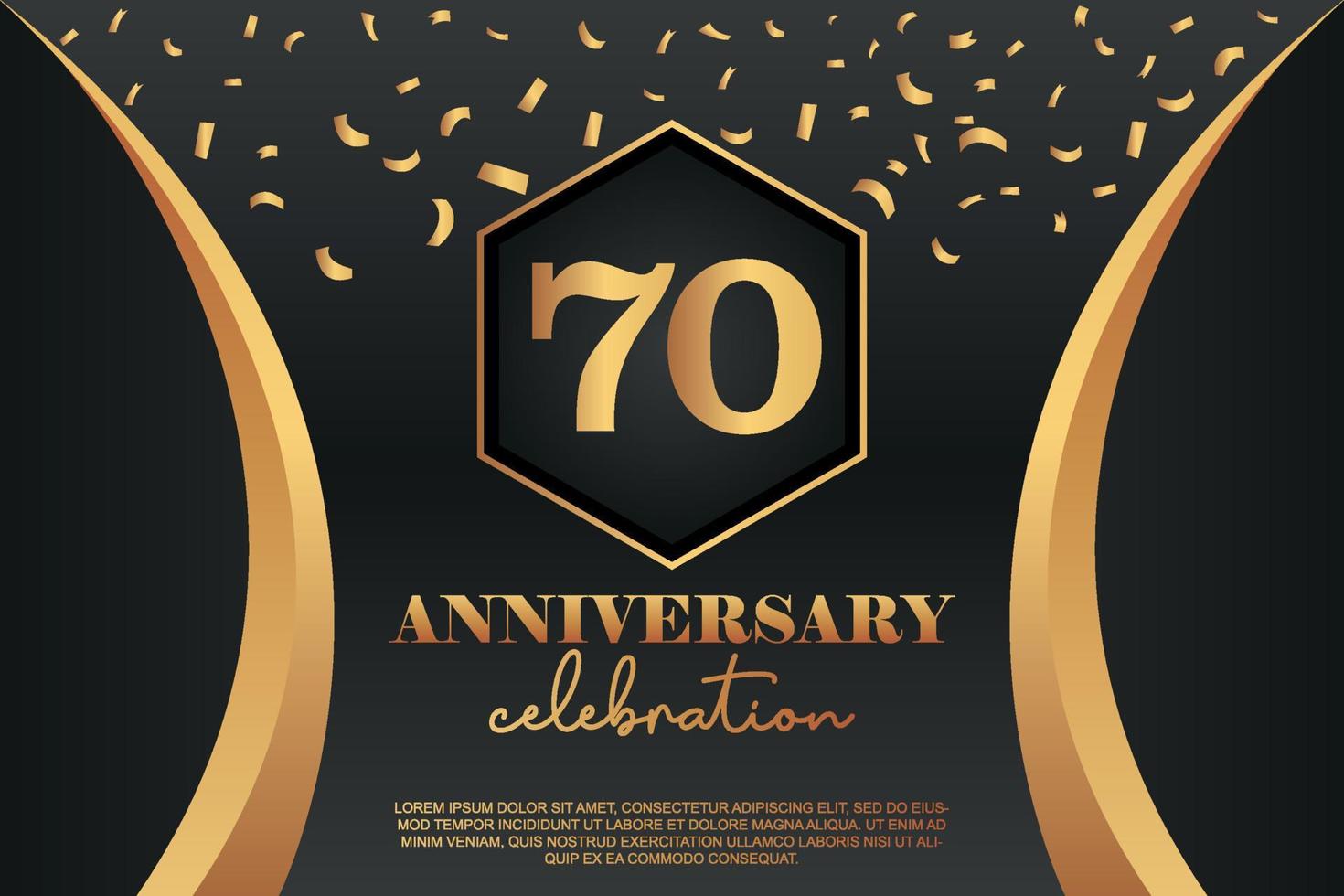 70th Anniversary celebration Logo with golden Colored vector design for greeting abstract illustration