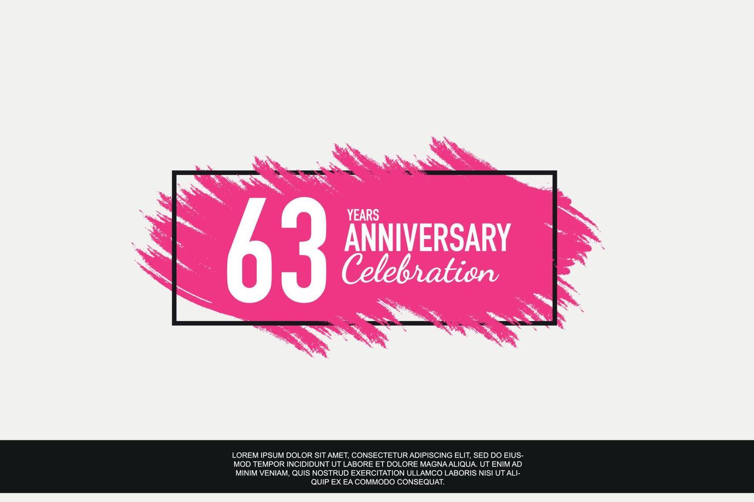 63 year anniversary celebration vector pink design in black frame on white background abstract illustration logo