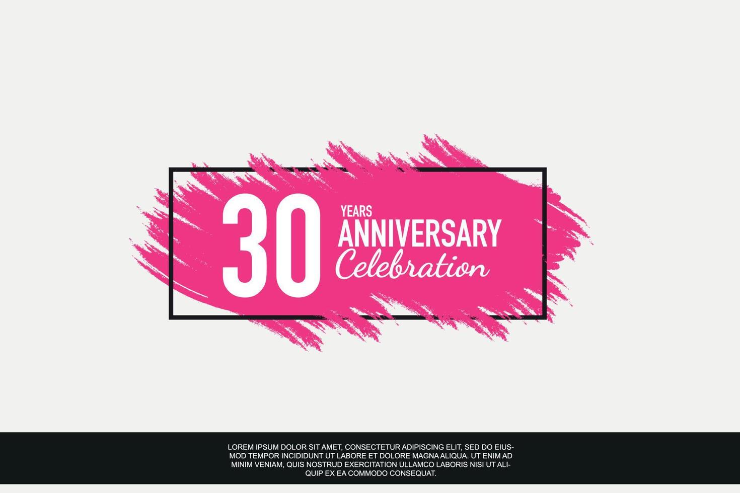 30 year anniversary celebration vector pink design in black frame on white background abstract illustration logo