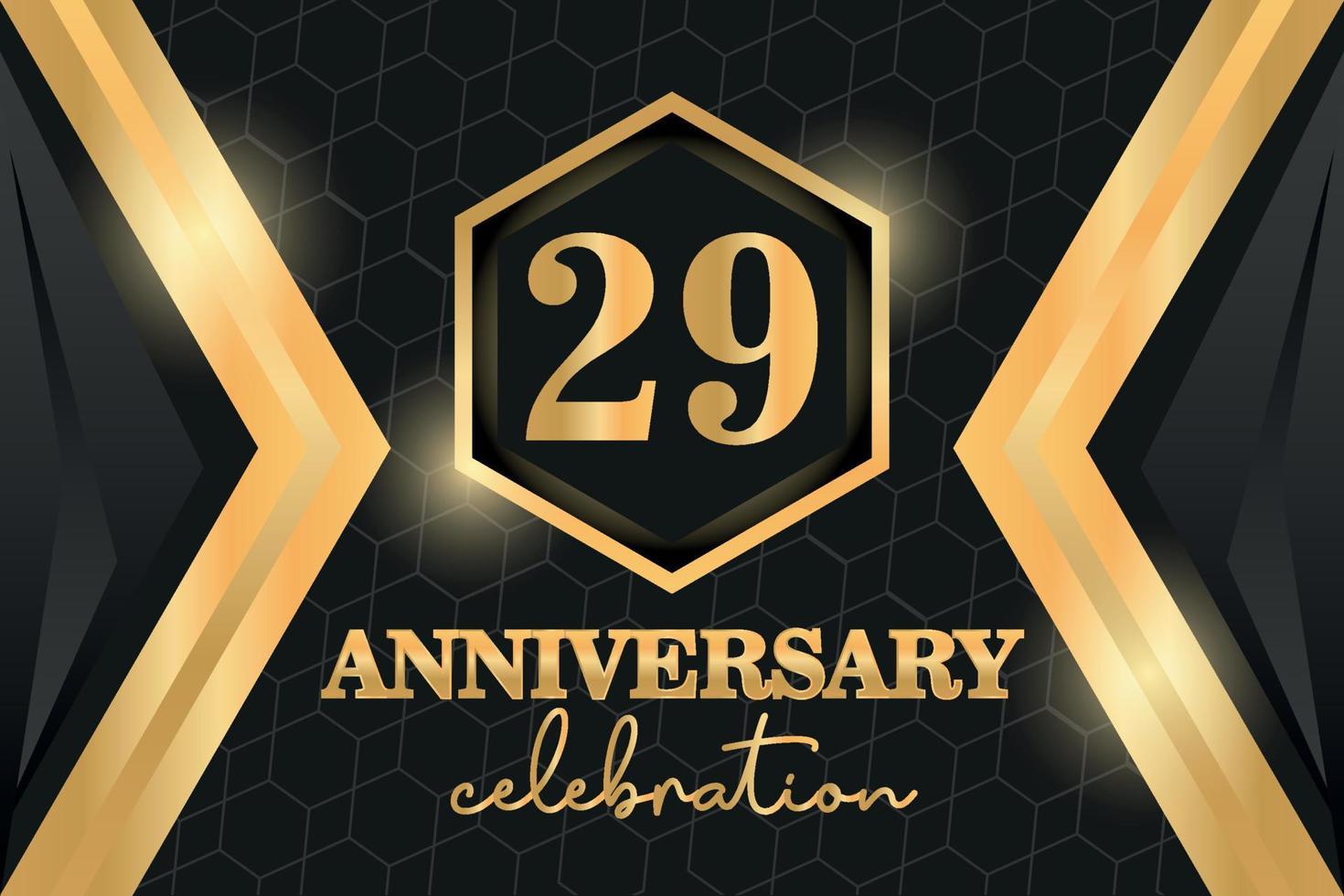 29 Years Anniversary Logo Golden Colored vector design  on black background template for greeting