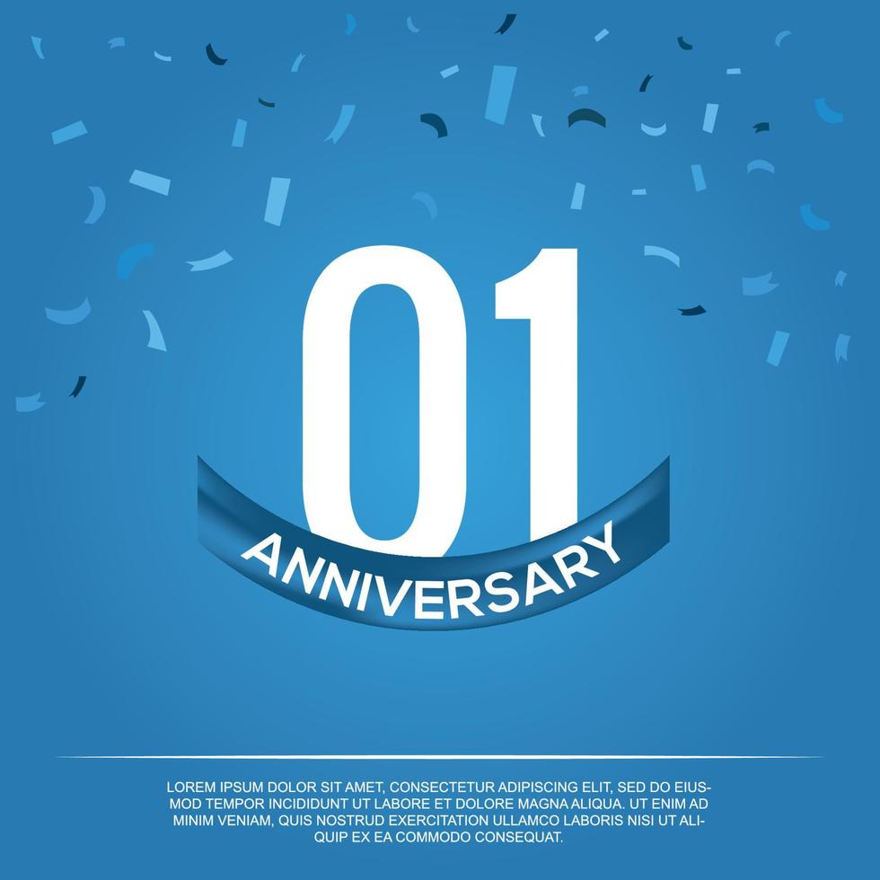 01 aniversario celebracion vector diseño con blanco color números y blanco color fuente en azul color antecedentes resumen