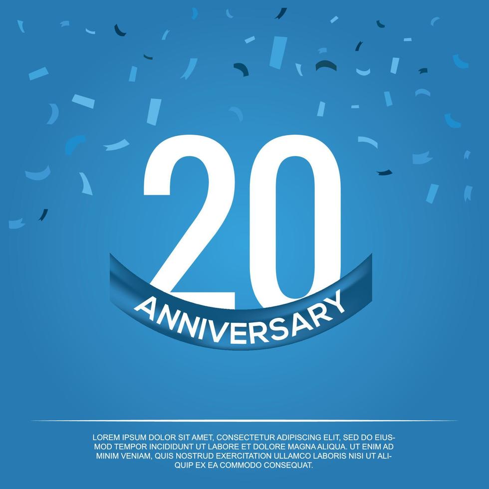 20th anniversary celebration vector design with white color numbers and white color font on blue color background abstract
