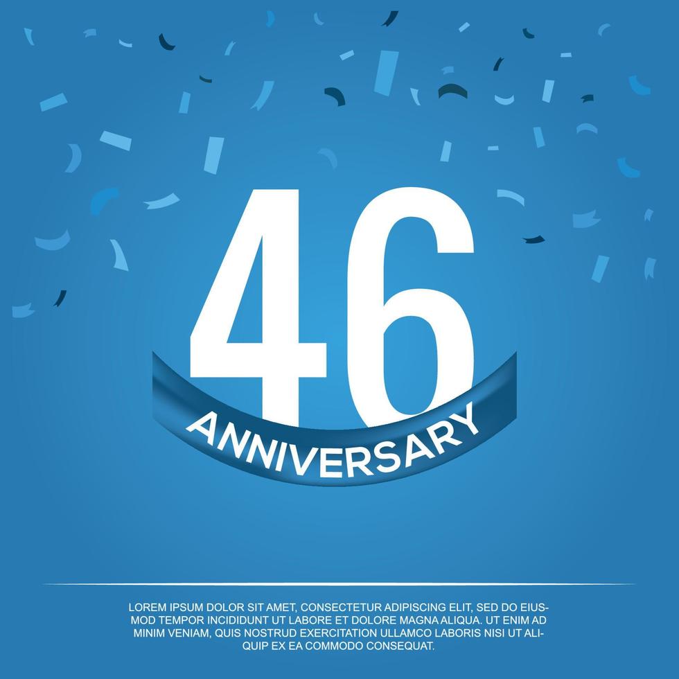 46th anniversary celebration vector design with white color numbers and white color font on blue color background abstract