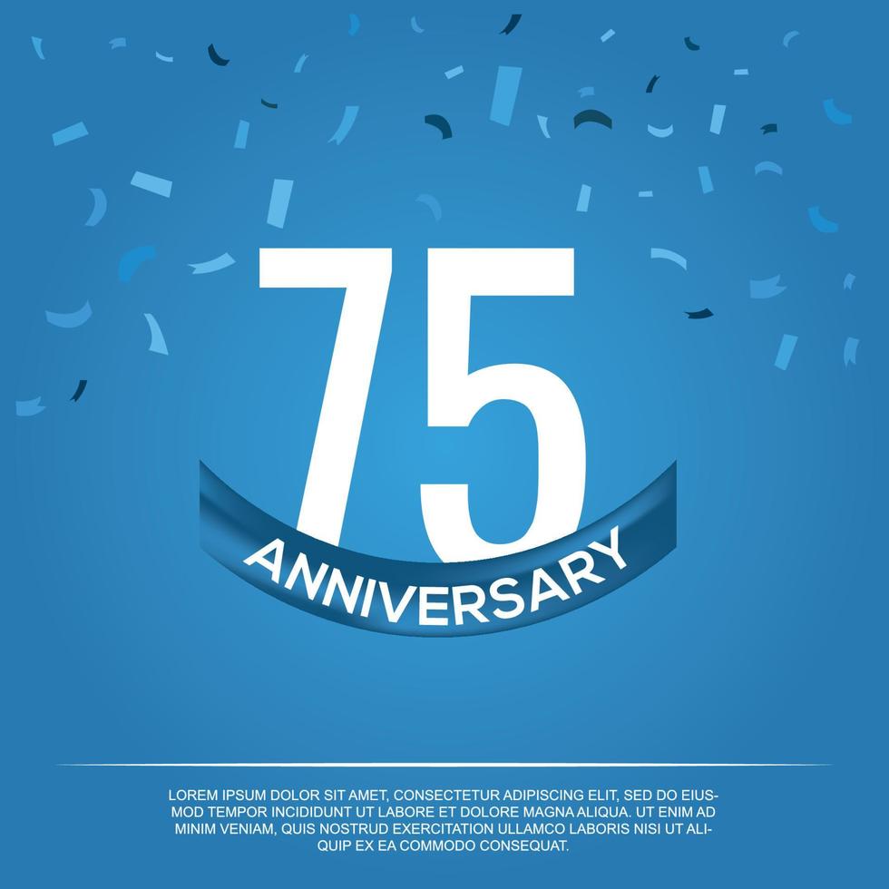 75th anniversary celebration vector design with white color numbers and white color font on blue color background abstract