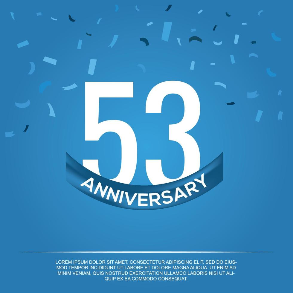 53rd anniversary celebration vector design with white color numbers and white color font on blue color background abstract