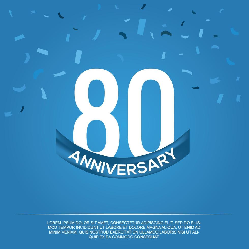 80th anniversary celebration vector design with white color numbers and white color font on blue color background abstract