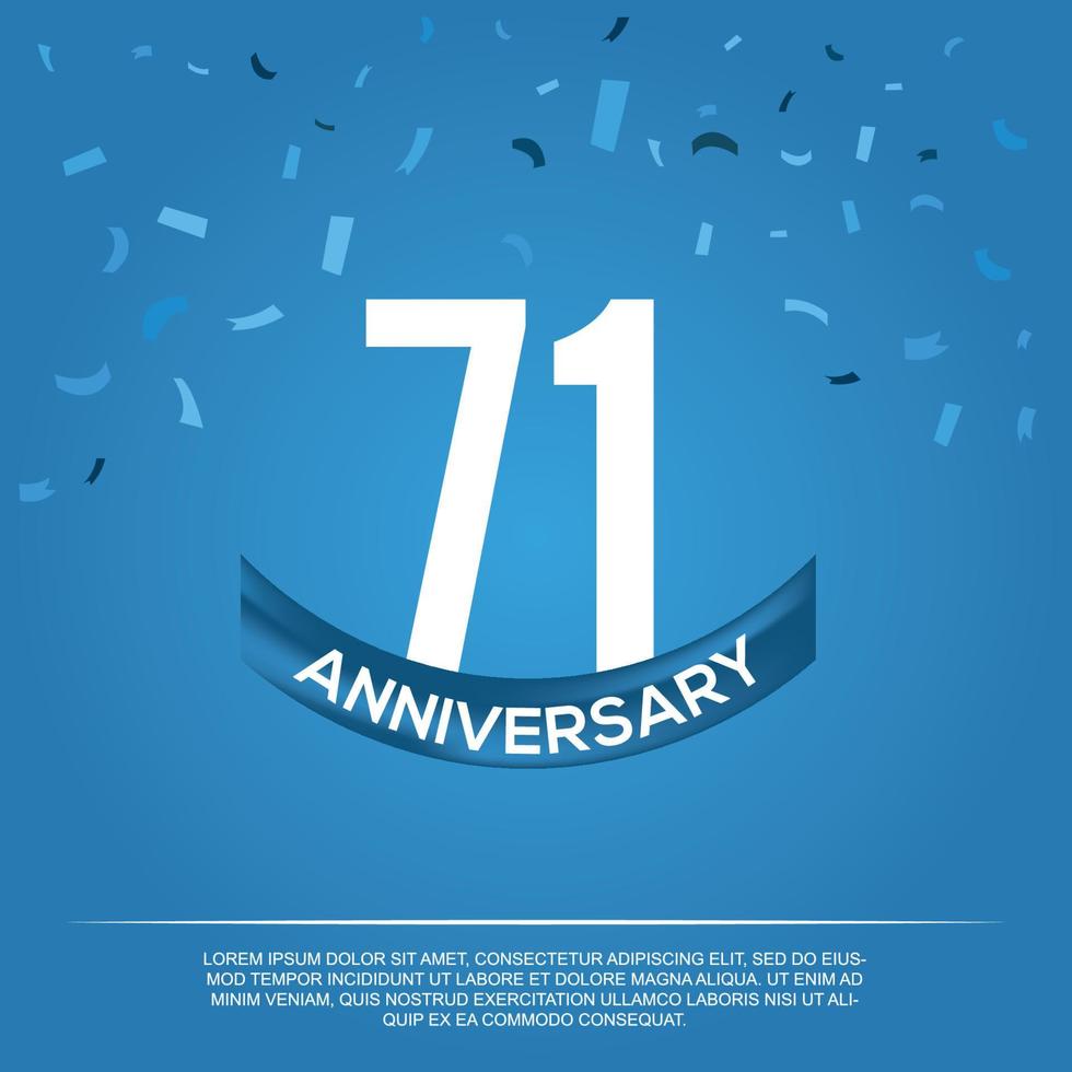 71st anniversary celebration vector design with white color numbers and white color font on blue color background abstract