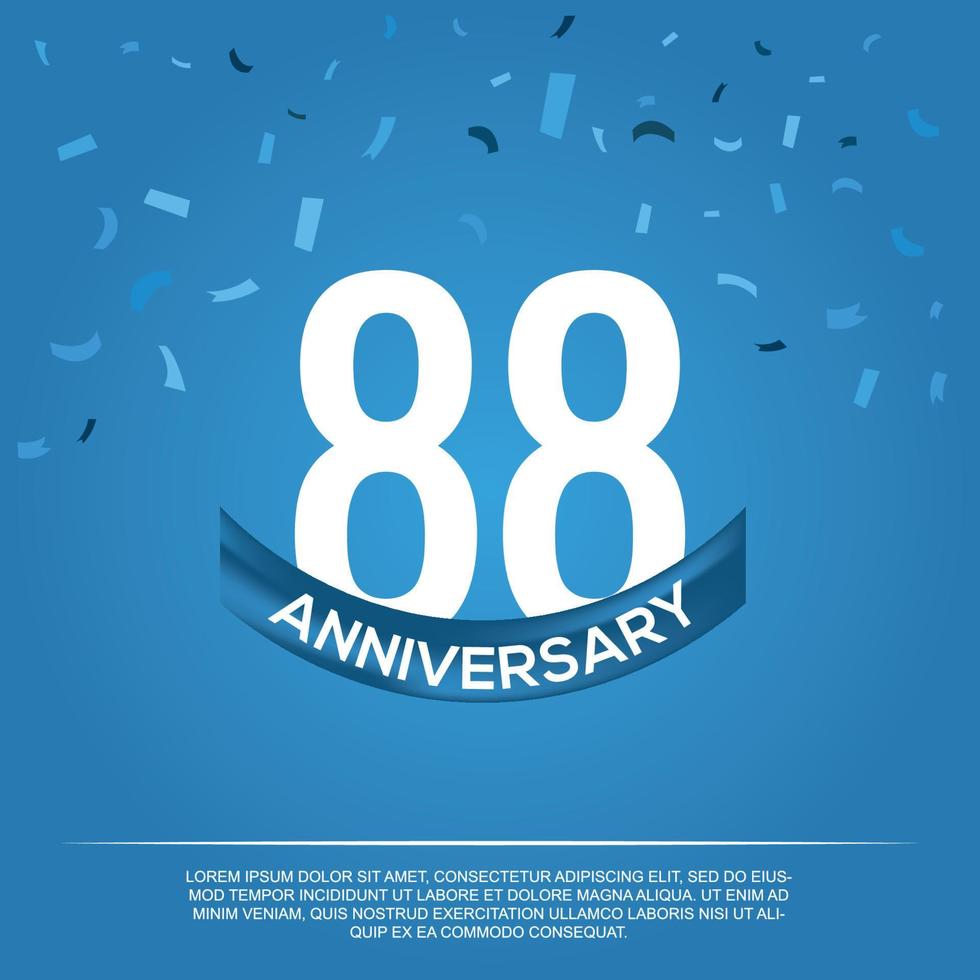 88th anniversary celebration vector design with white color numbers and white color font on blue color background abstract