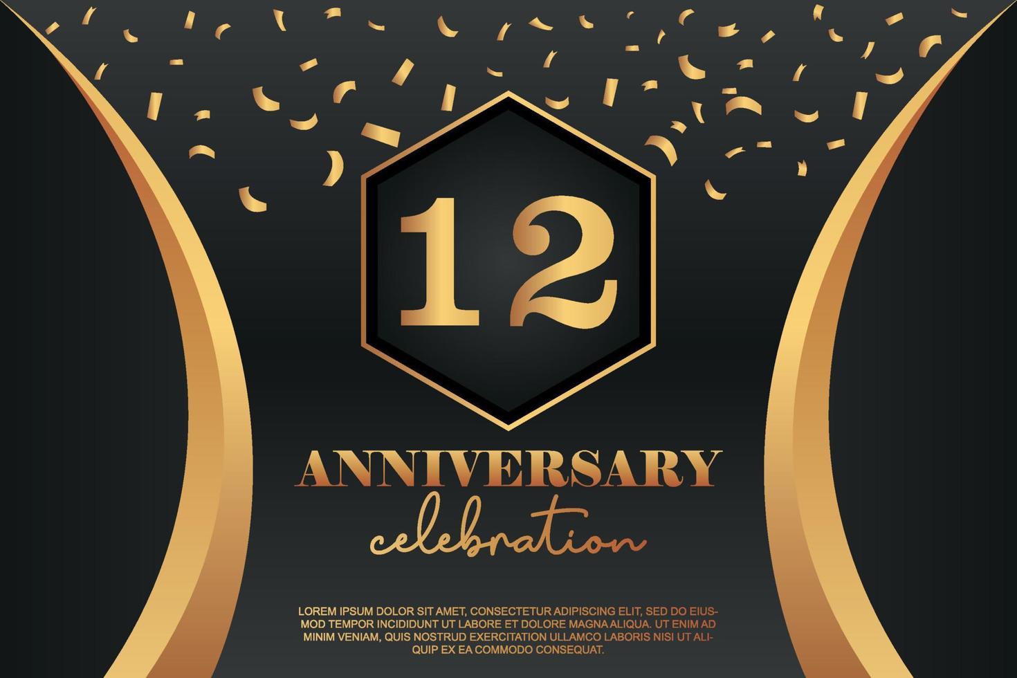 12th Anniversary celebration Logo with golden Colored vector design for greeting abstract illustration