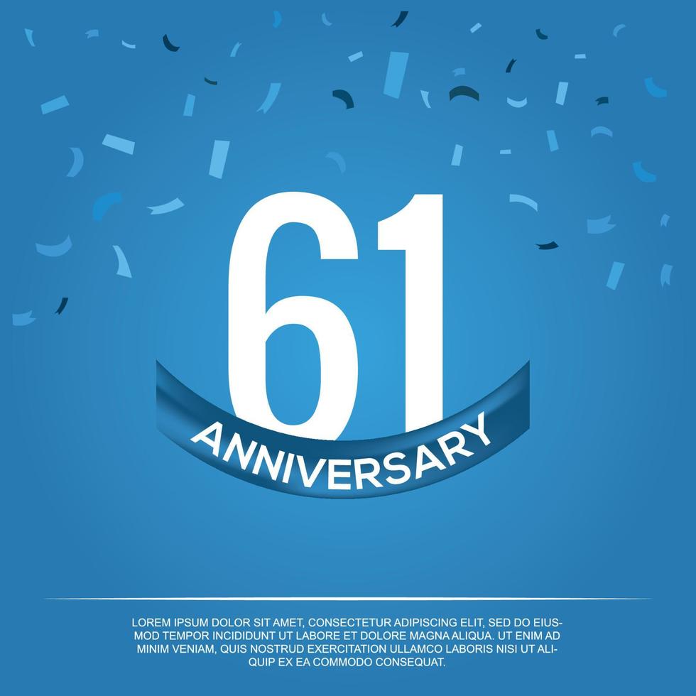 61th anniversary celebration vector design with white color numbers and white color font on blue color background abstract