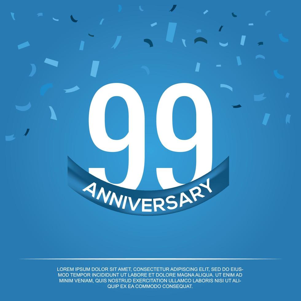 99th anniversary celebration vector design with white color numbers and white color font on blue color background abstract