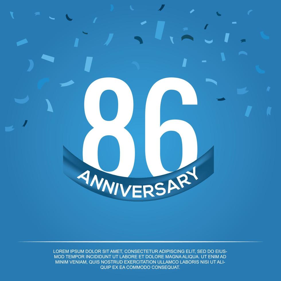 86th anniversary celebration vector design with white color numbers and white color font on blue color background abstract