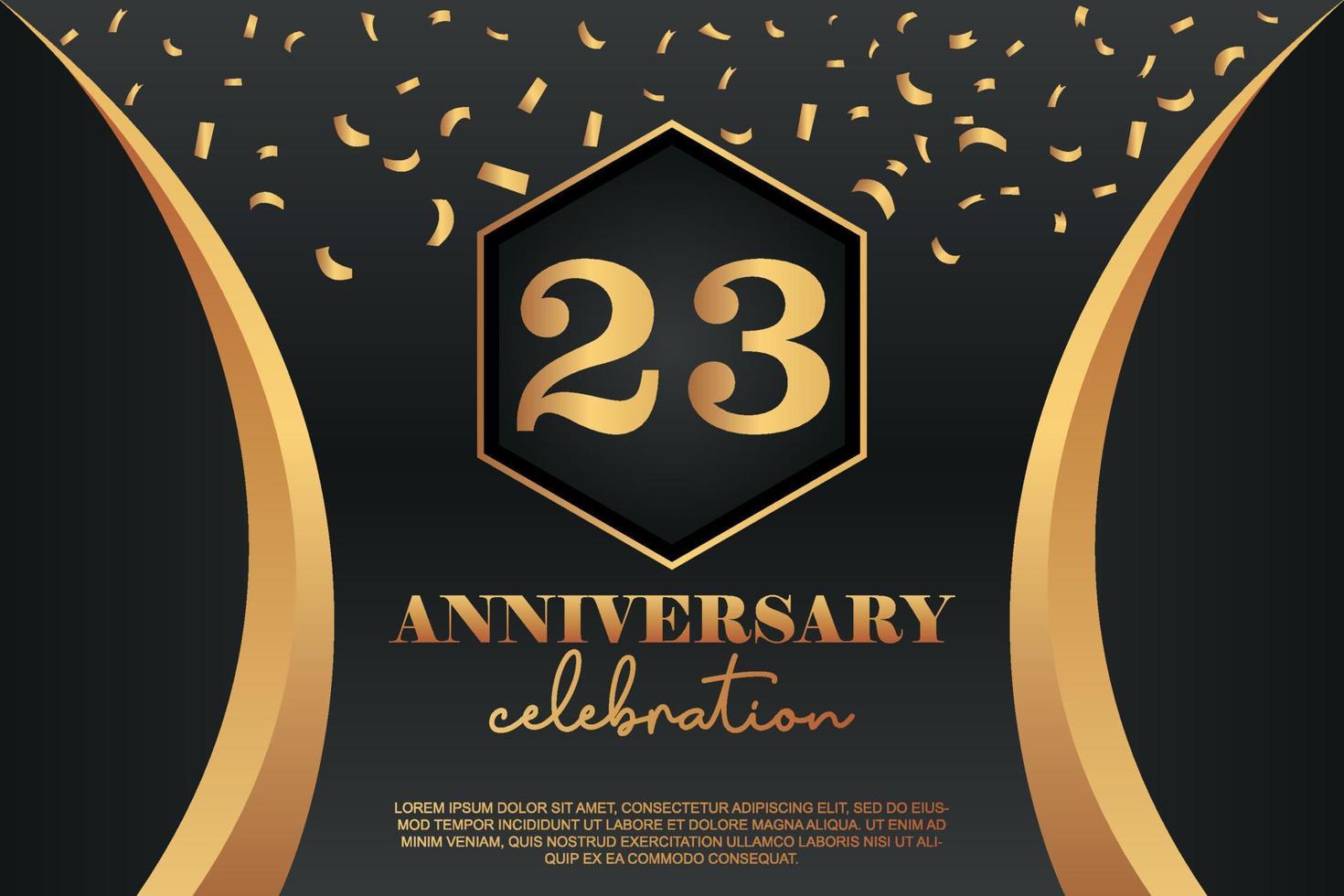 23rd Anniversary celebration Logo with golden Colored vector design for greeting abstract illustration