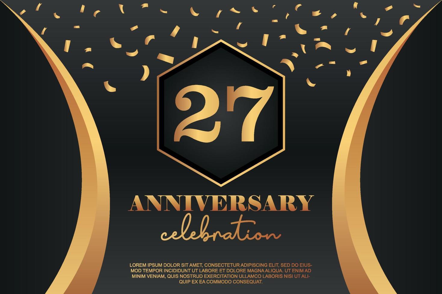 27th Anniversary celebration Logo with golden Colored vector design for greeting abstract illustration