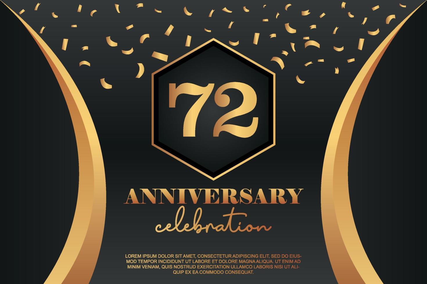 72nd Anniversary celebration Logo with golden Colored vector design for greeting abstract illustration