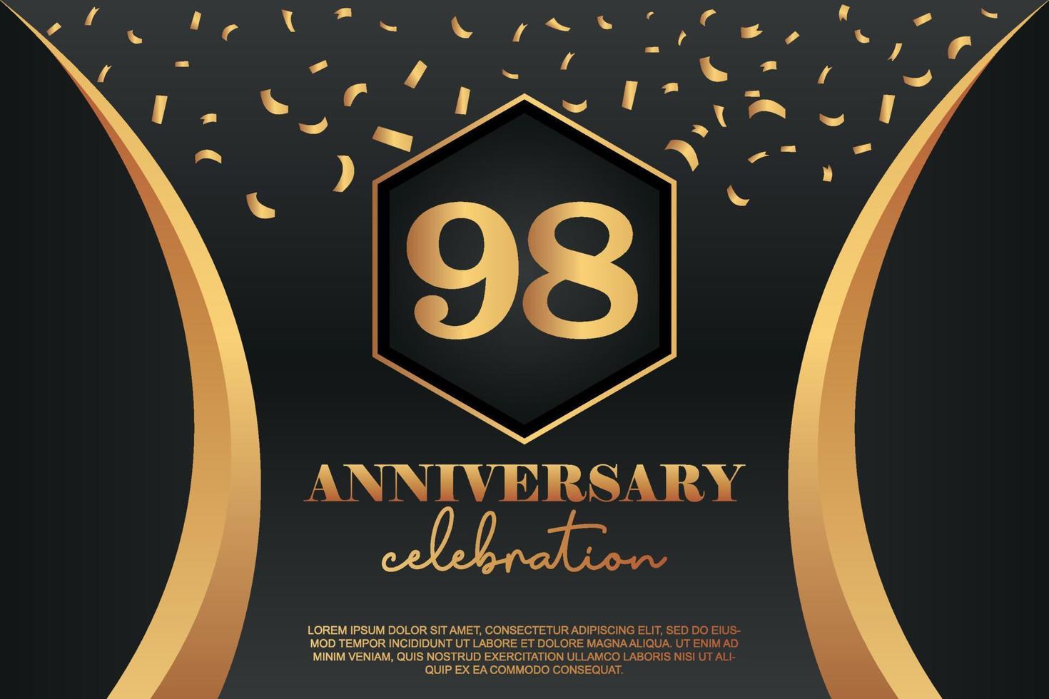 98th Anniversary celebration Logo with golden Colored vector design for greeting abstract illustration