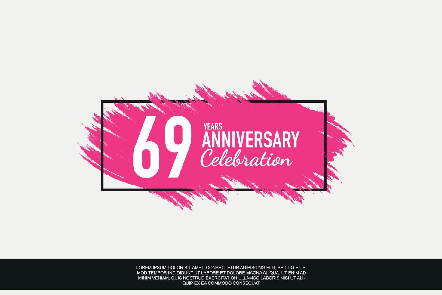 69 year anniversary celebration vector pink design in black frame on white background abstract illustration logo