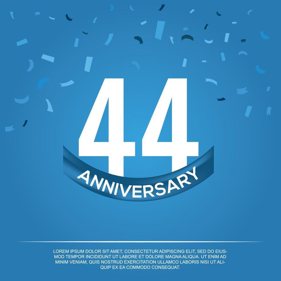 44th anniversary celebration vector design with white color numbers and white color font on blue color background abstract