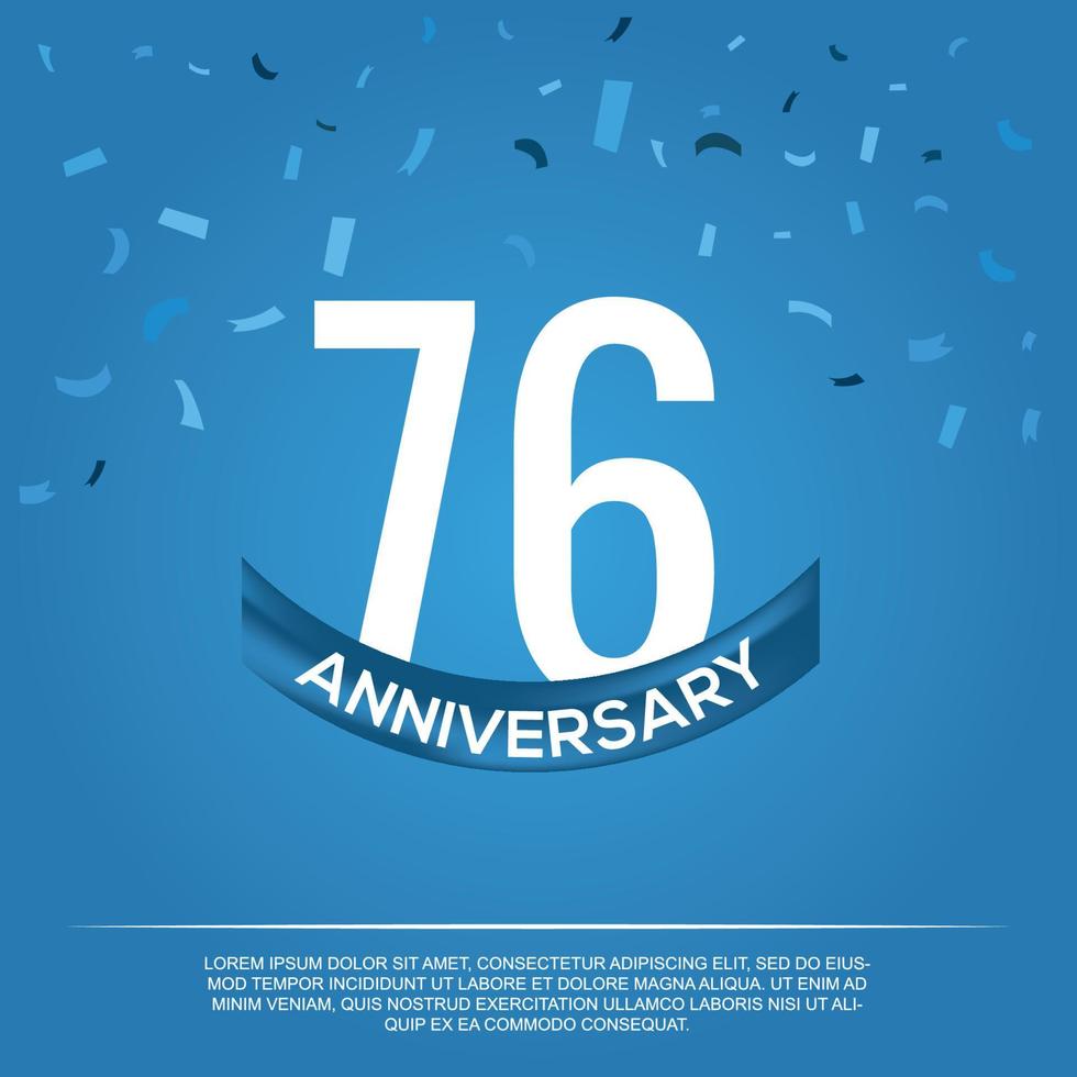 76th anniversary celebration vector design with white color numbers and white color font on blue color background abstract