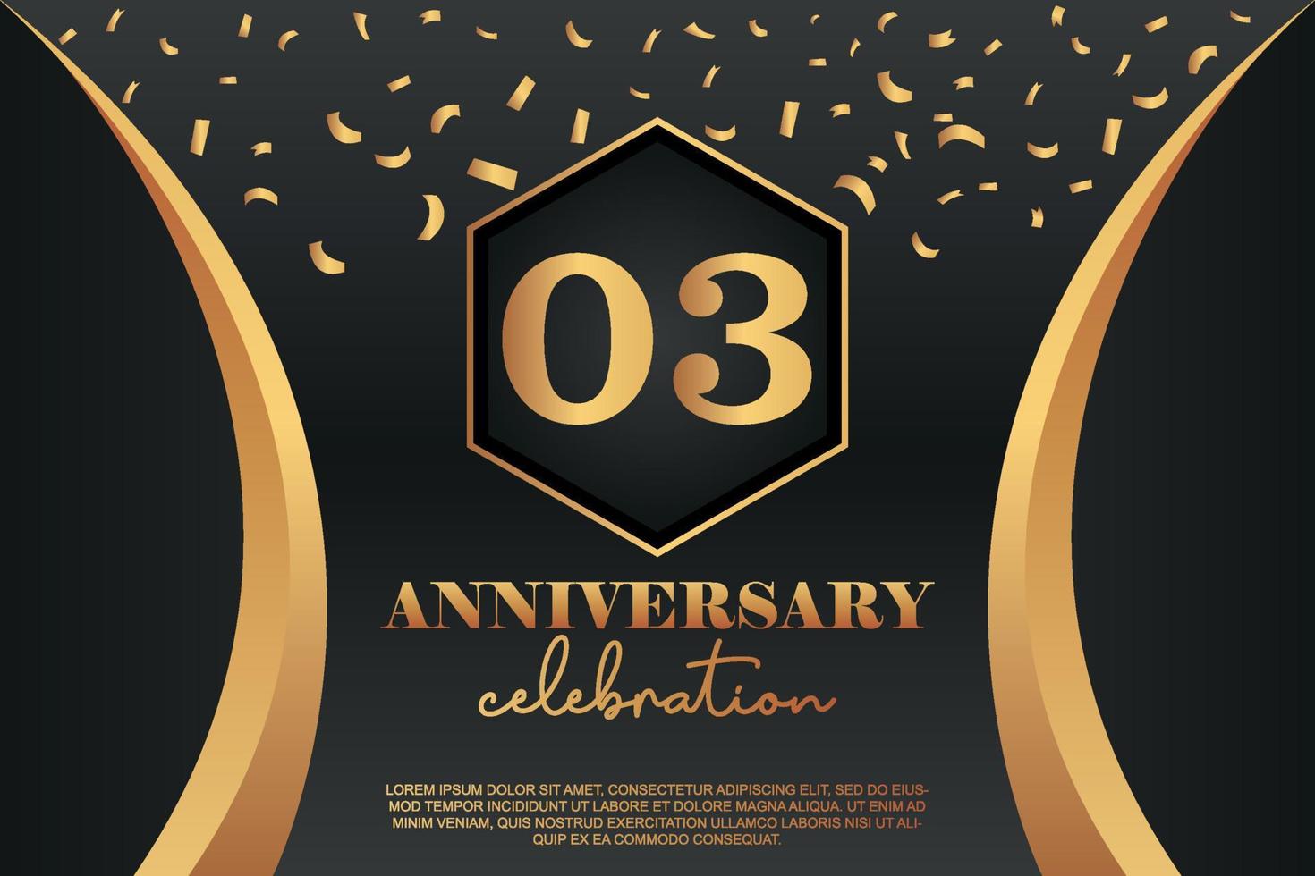 03rd Anniversary celebration Logo with golden Colored vector design for greeting abstract illustration