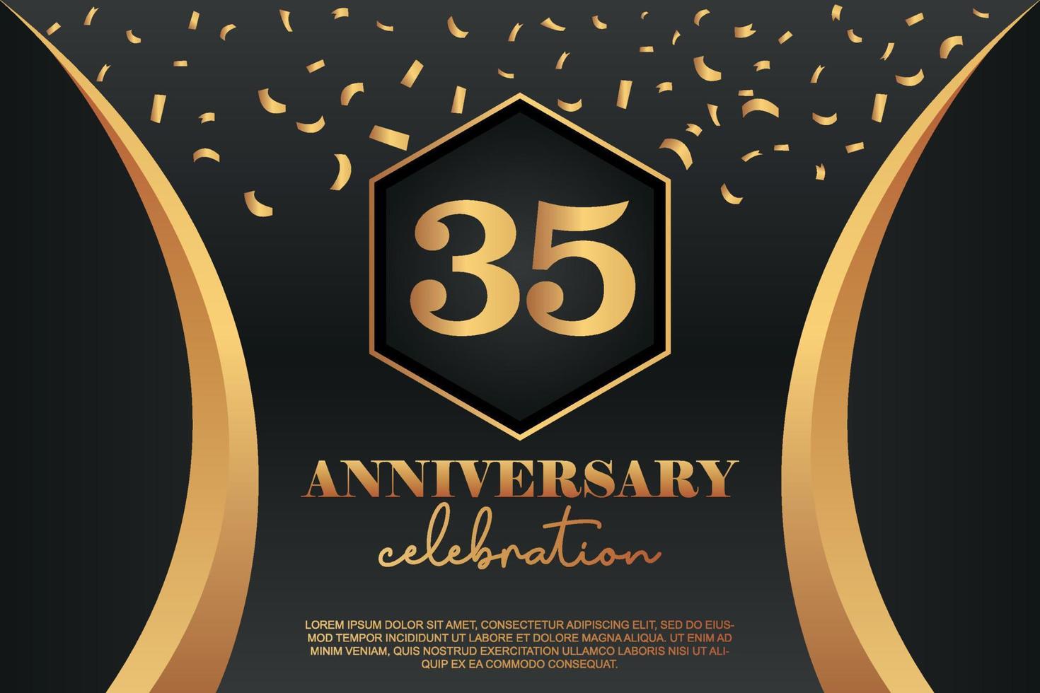 35th Anniversary celebration Logo with golden Colored vector design for greeting abstract illustration
