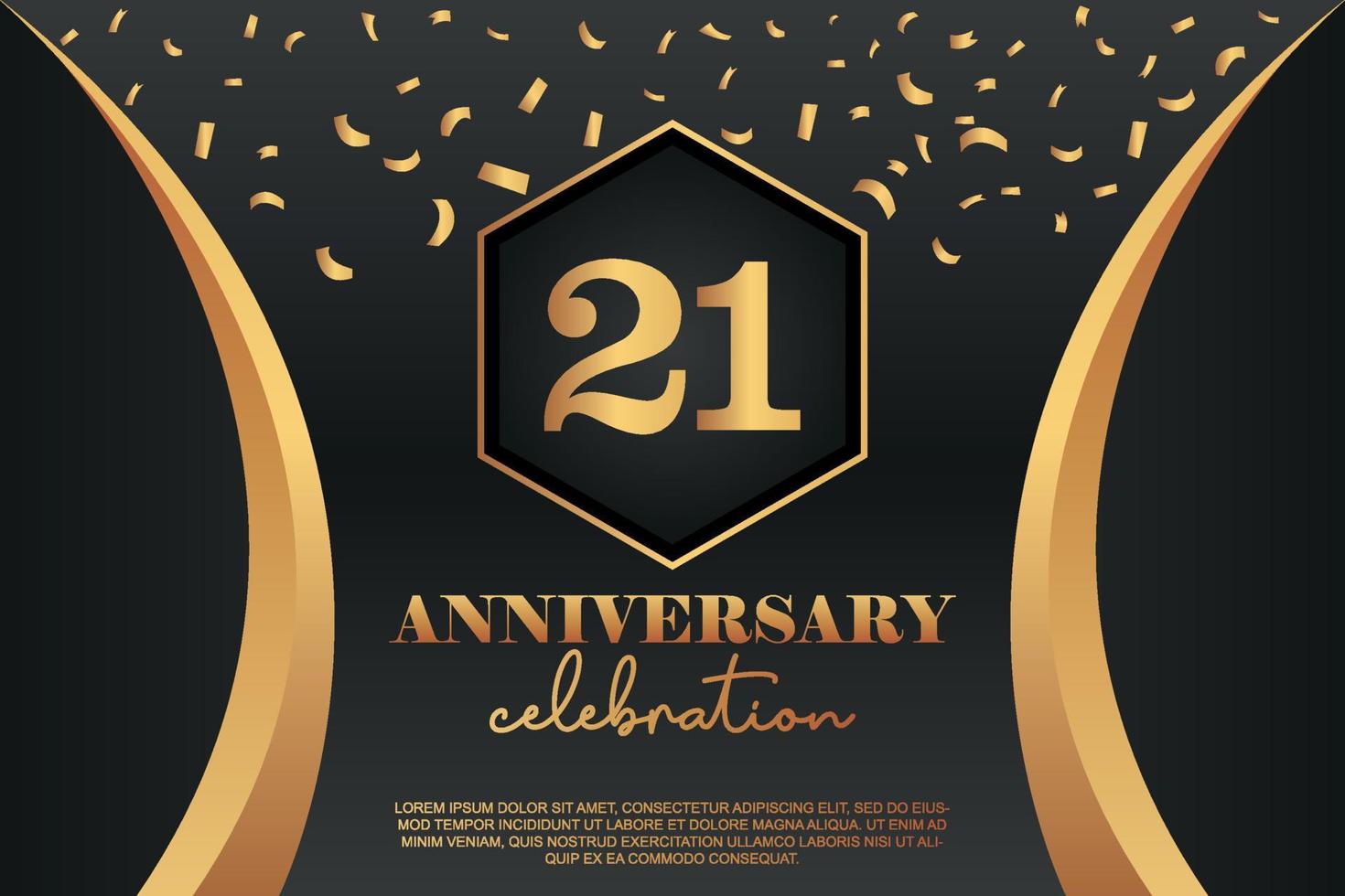 21st Anniversary celebration Logo with golden Colored vector design for greeting abstract illustration