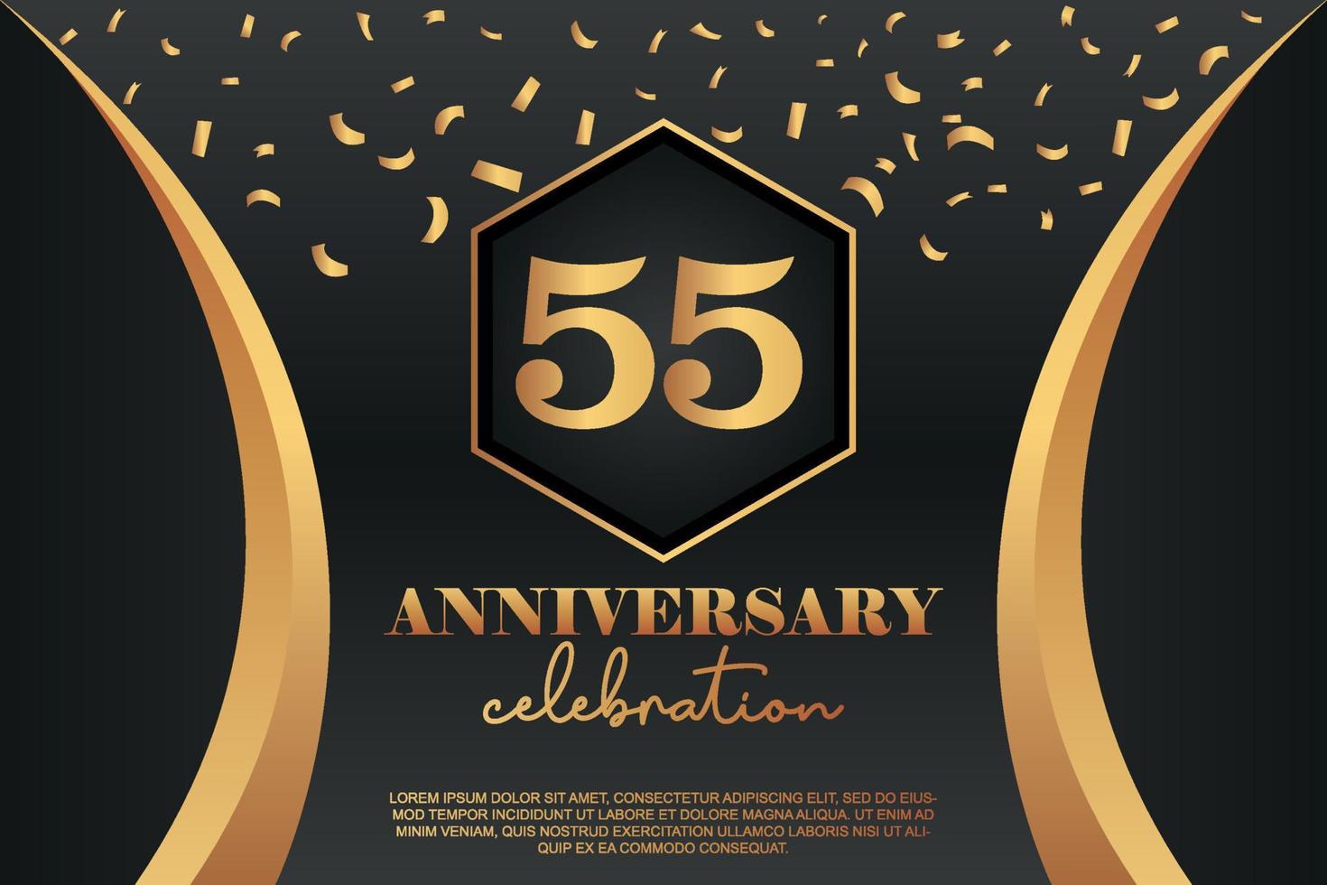 55th Anniversary celebration Logo with golden Colored vector design for greeting abstract illustration