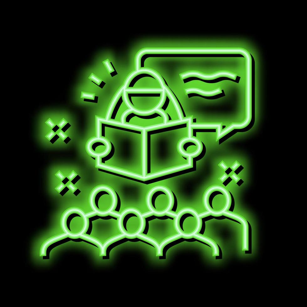 story time in children library neon glow icon illustration vector