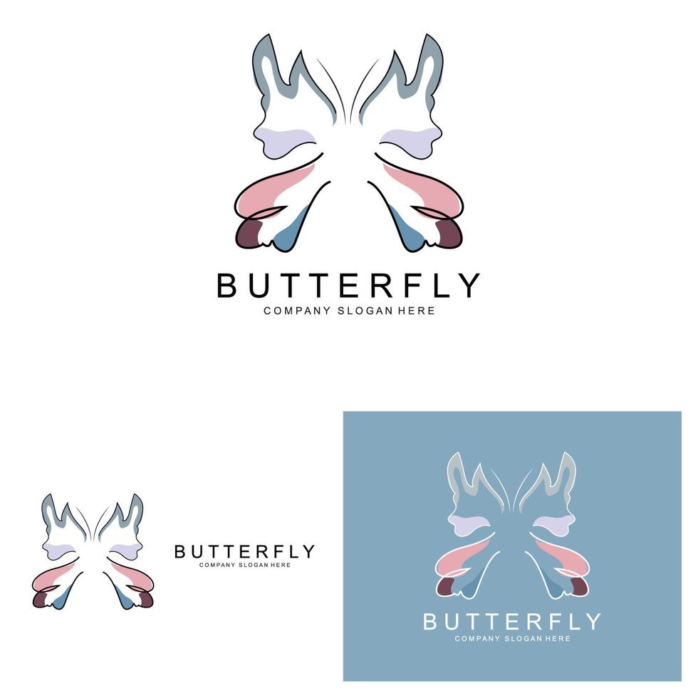 diseño de logotipo de mariposa, hermoso animal volador, ilustración de icono de marca de empresa, serigrafía, salón vector