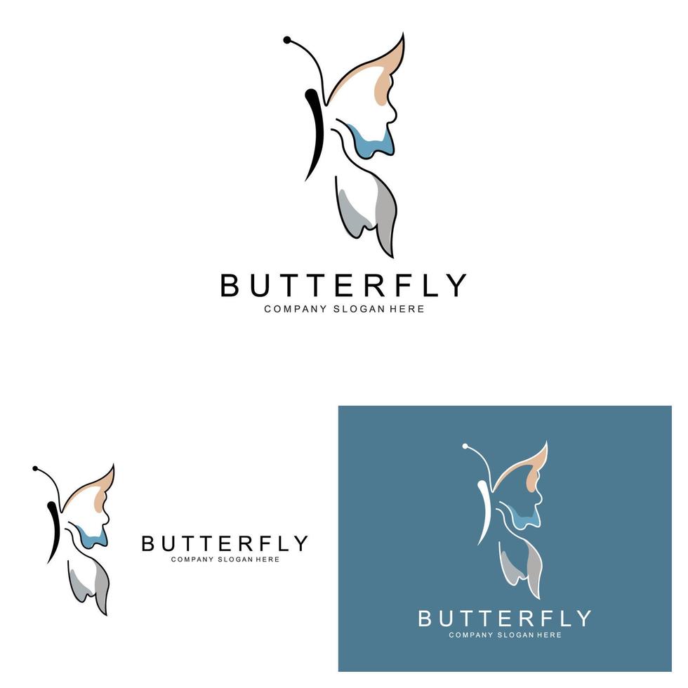 diseño de logotipo de mariposa, hermoso animal volador, ilustración de icono de marca de empresa, serigrafía, salón vector