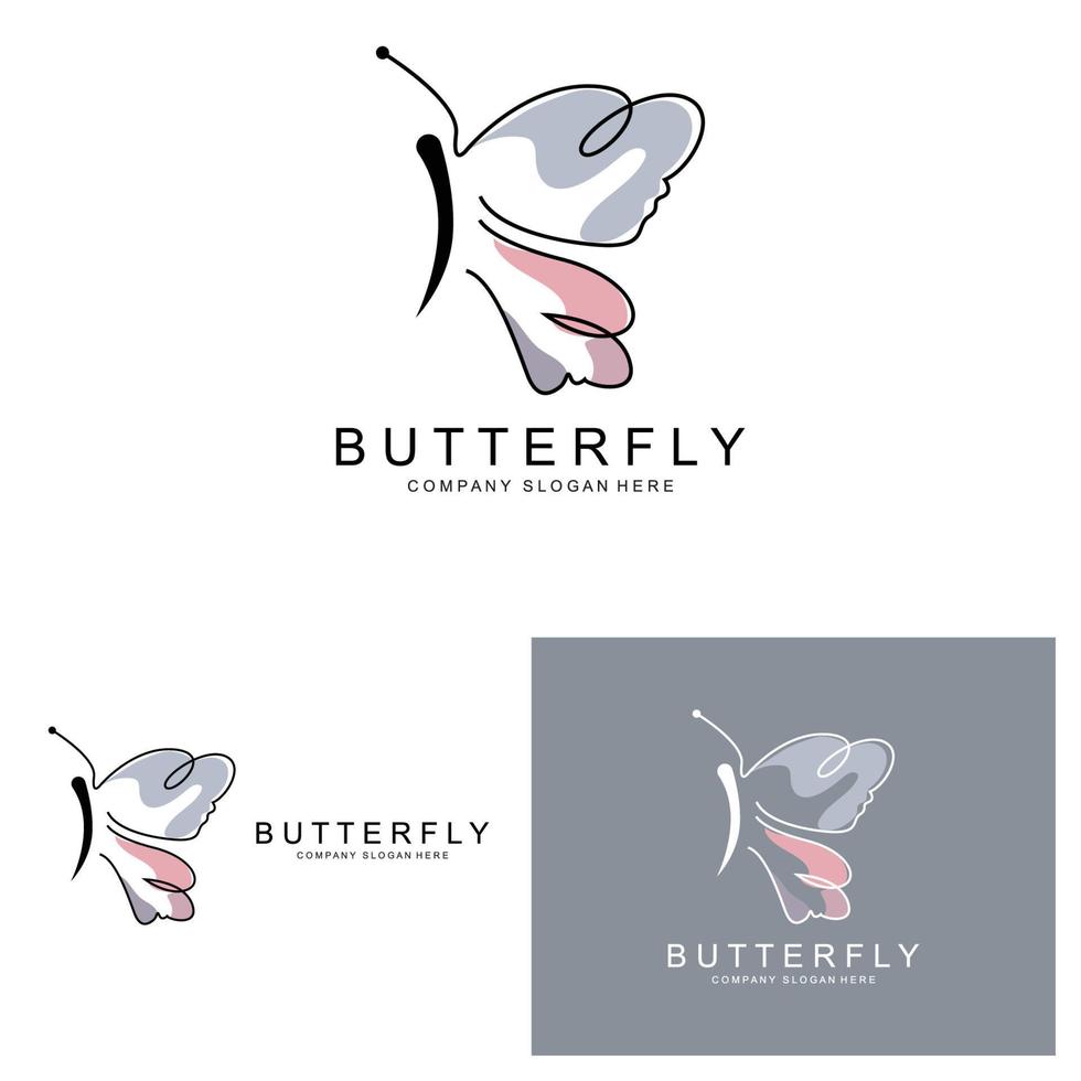 diseño de logotipo de mariposa, hermoso animal volador, ilustración de icono de marca de empresa, serigrafía, salón vector