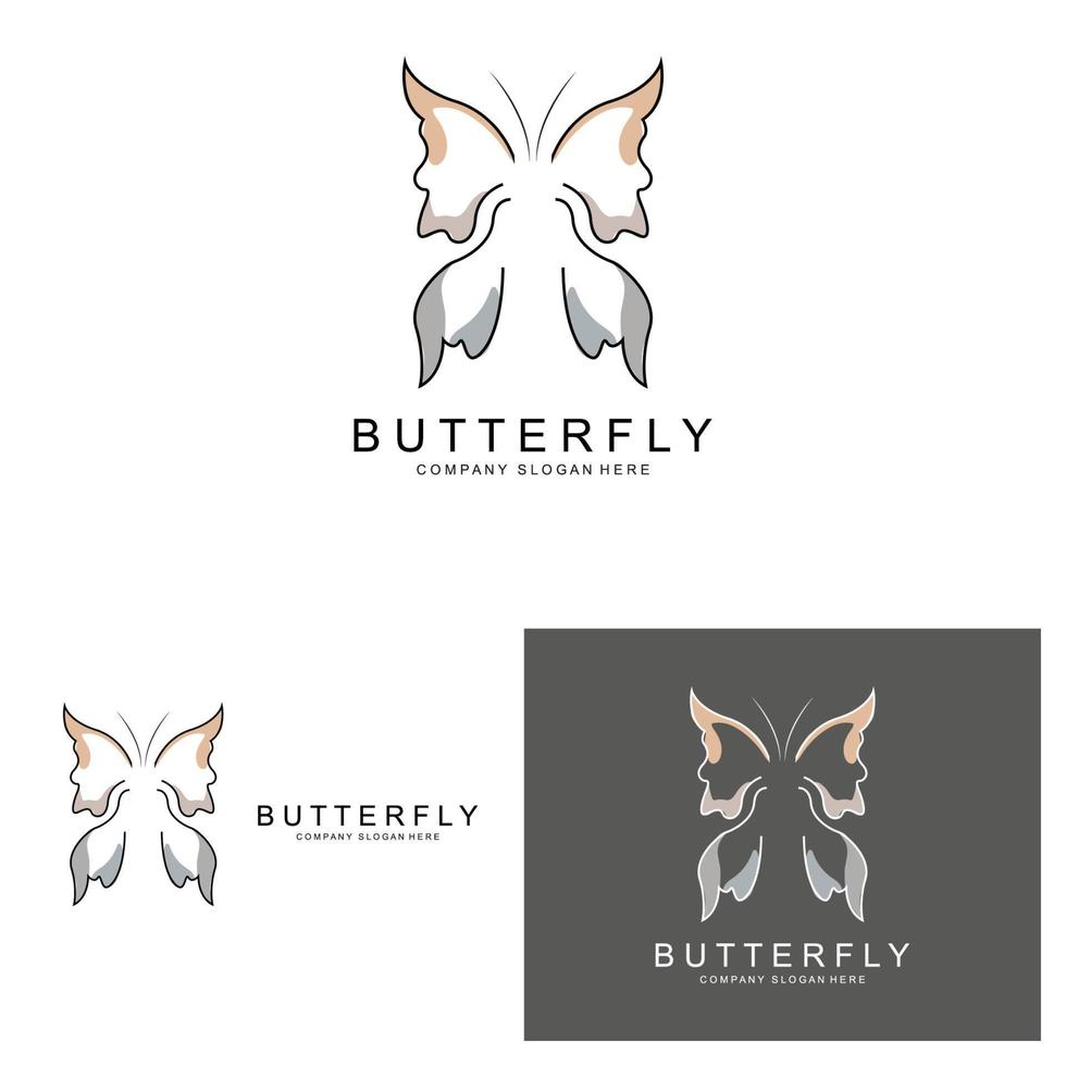 diseño de logotipo de mariposa, hermoso animal volador, ilustración de icono de marca de empresa, serigrafía, salón vector