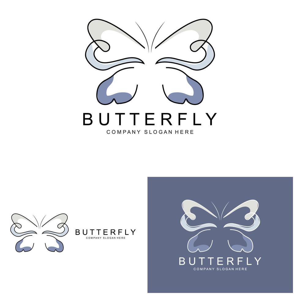 diseño de logotipo de mariposa, hermoso animal volador, ilustración de icono de marca de empresa, serigrafía, salón vector