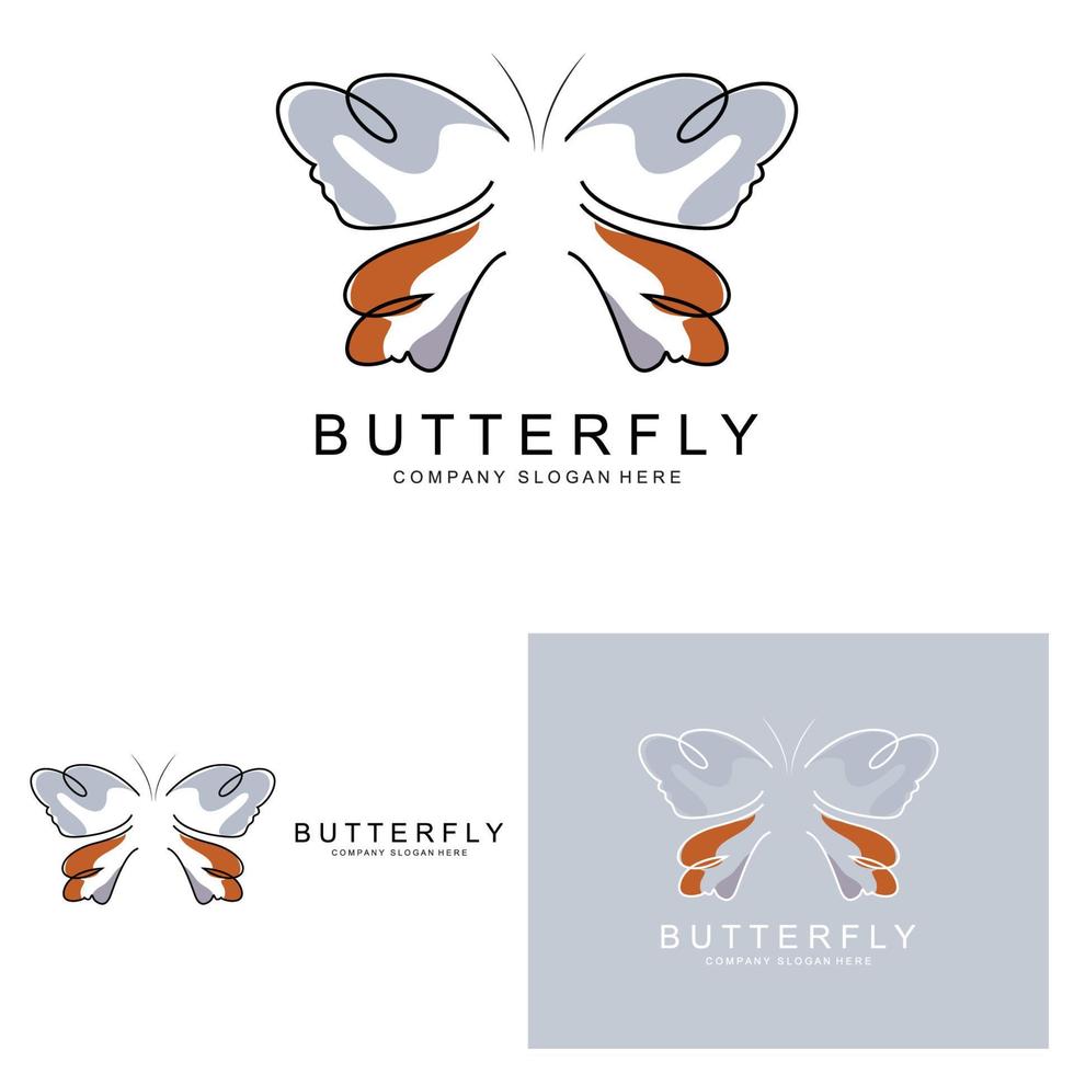 diseño de logotipo de mariposa, hermoso animal volador, ilustración de icono de marca de empresa, serigrafía, salón vector