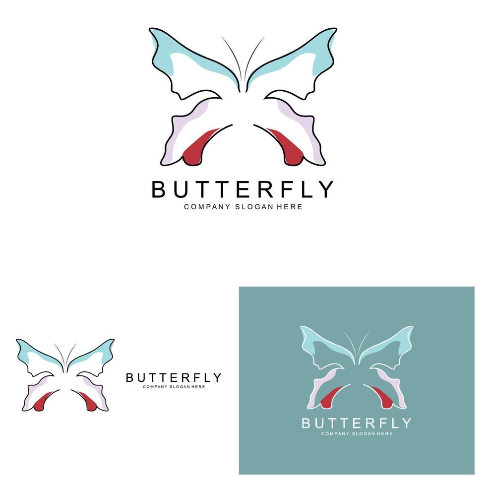 diseño de logotipo de mariposa, hermoso animal volador, ilustración de icono de marca de empresa, serigrafía, salón vector