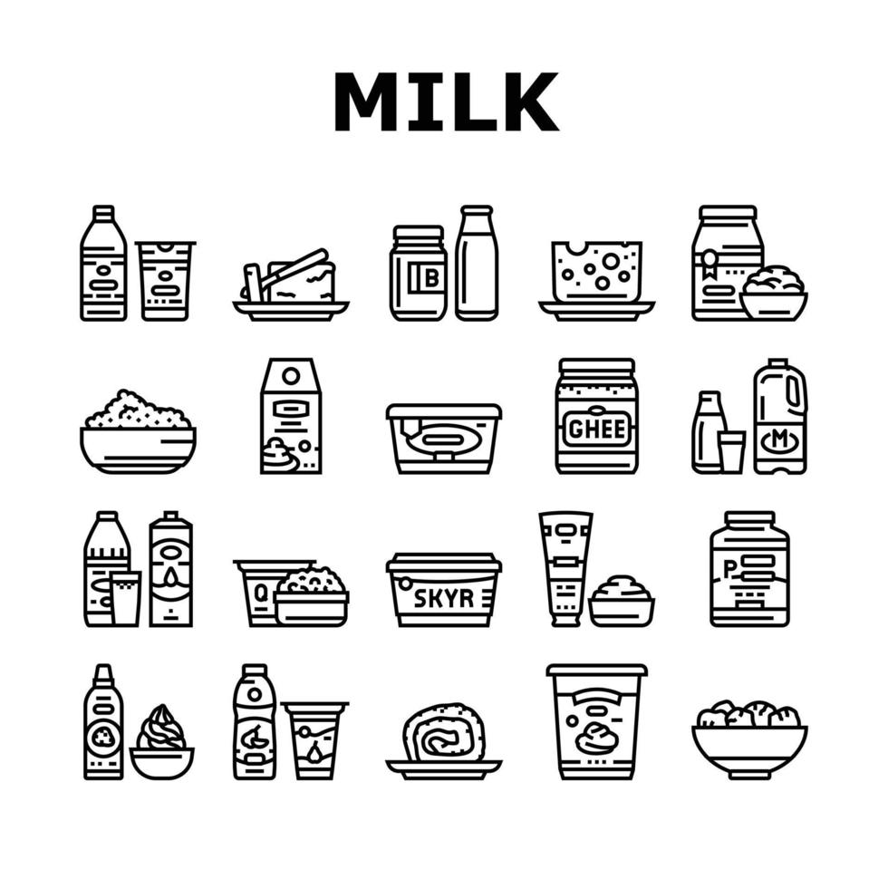 milk product dairy drink fresh icons set vector