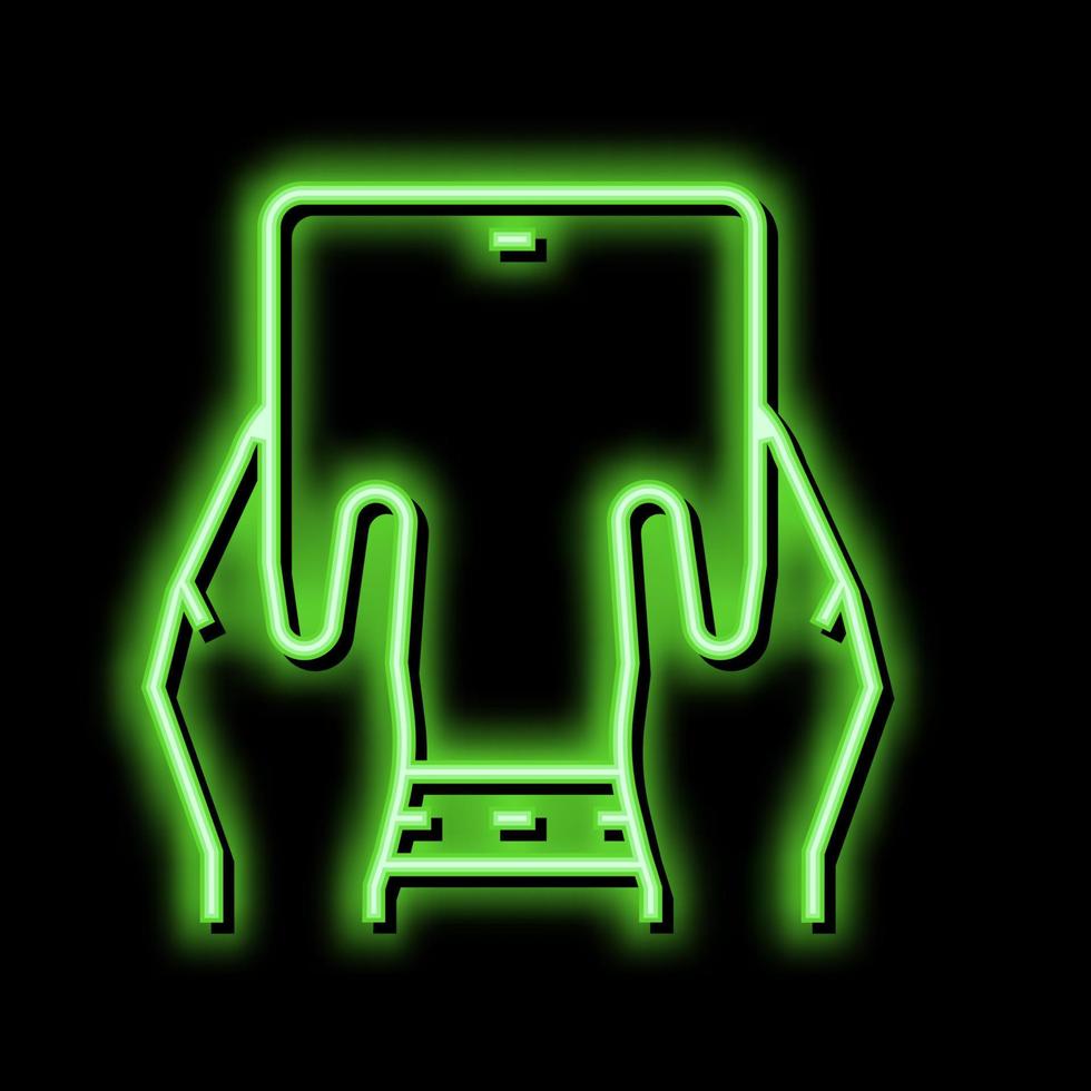 user playing on flexible smartphone screen neon glow icon illustration vector