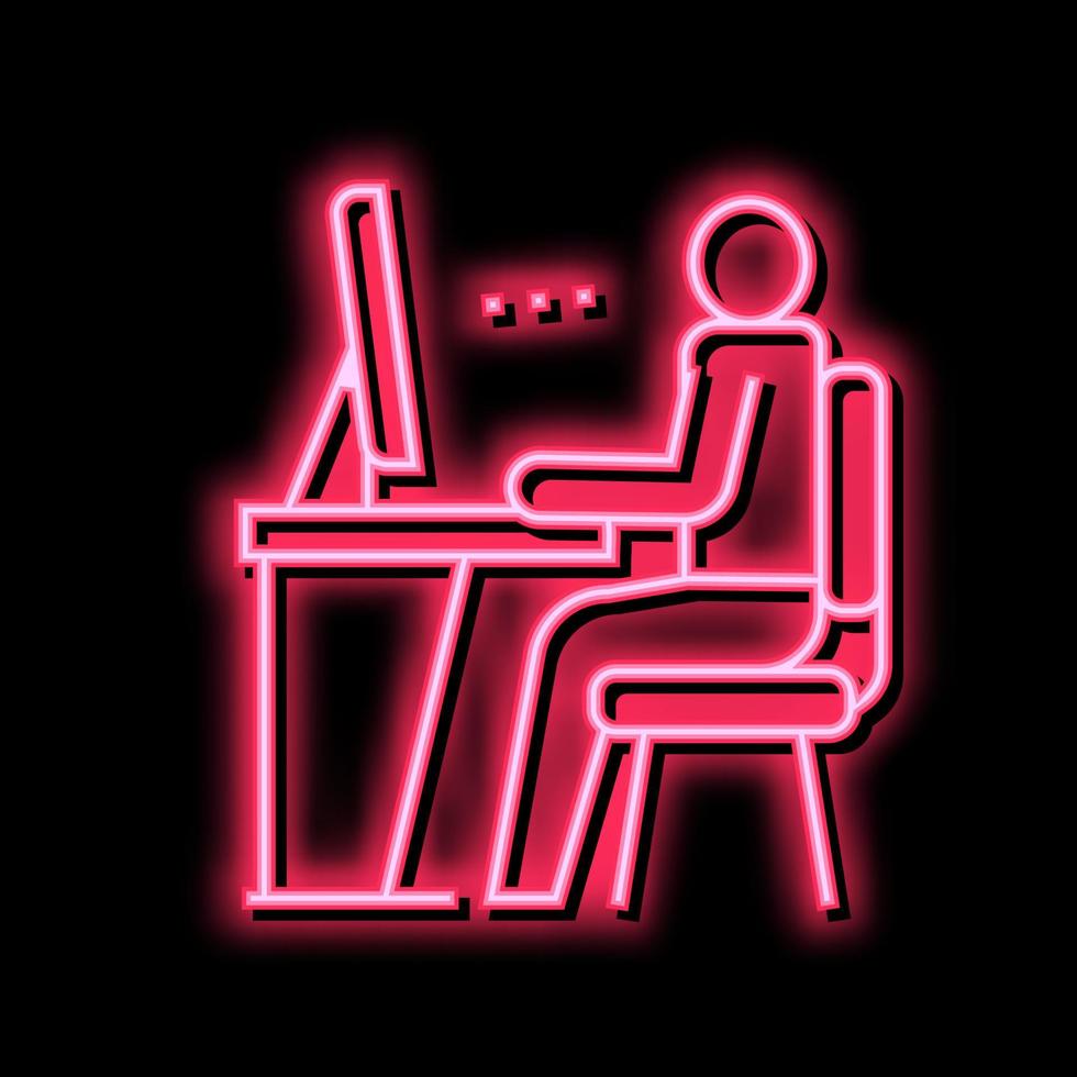 employee looking on computer screen neon glow icon illustration vector
