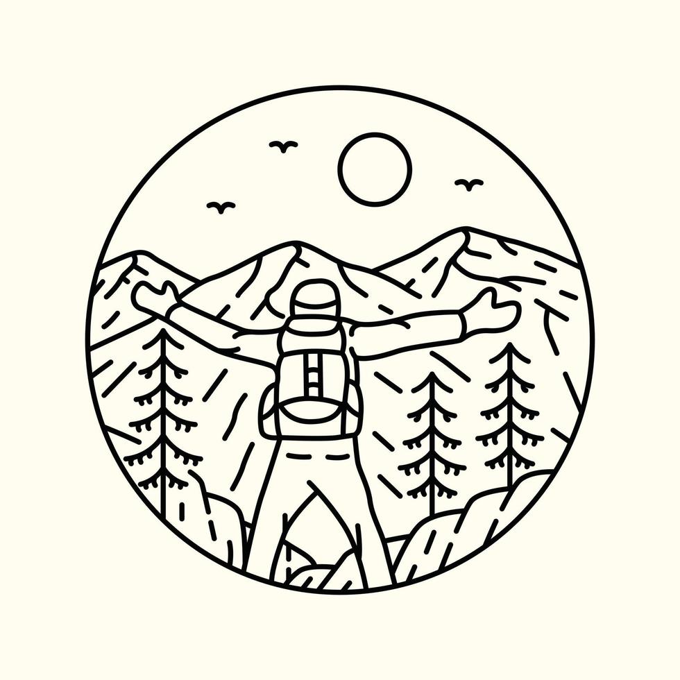 Backpacker Enjoy the Top of the Mountain Monoline Design for Apparel vector